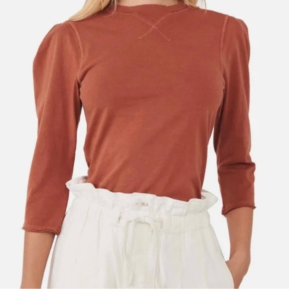 We the Free Clover Puff Shoulder Top Size XL Burnt Orange Mesa Curved Hem - Picture 2 of 13